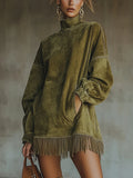 Muriel | Long Sleeve Mini Dress with Fringes