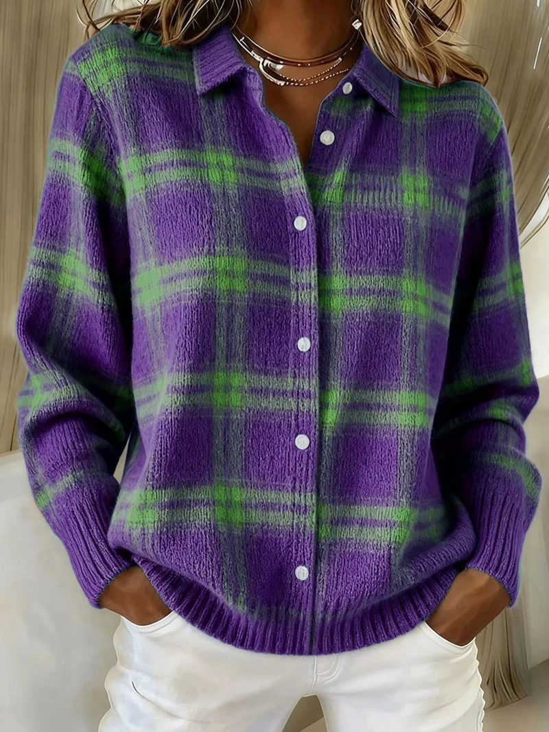 Sofie – Tartan Pattern Knit Blouse